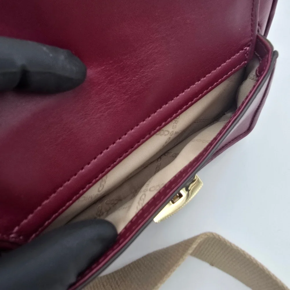 Michael‎ Kors Burgundy Leather Convertible Crossbody Shoulder Bag Gold Hardware